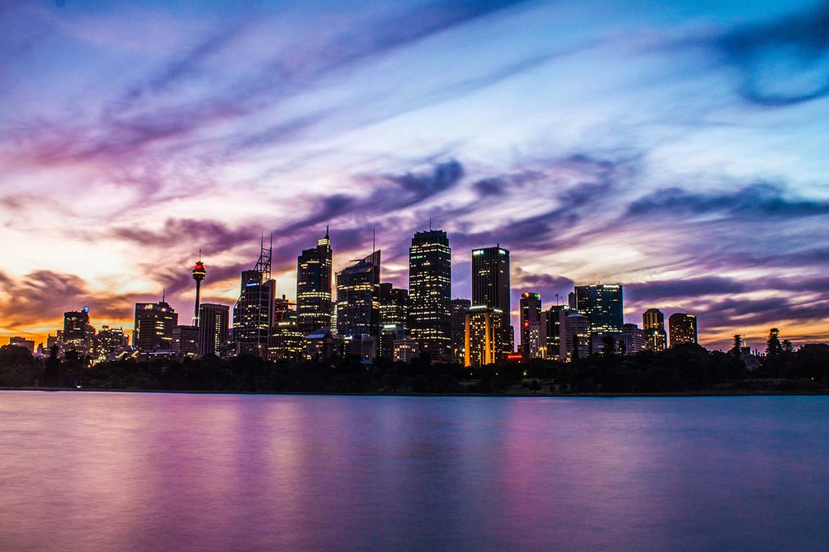 Sydney skyline features a collection of modern skyscrapers towering above the cityscape